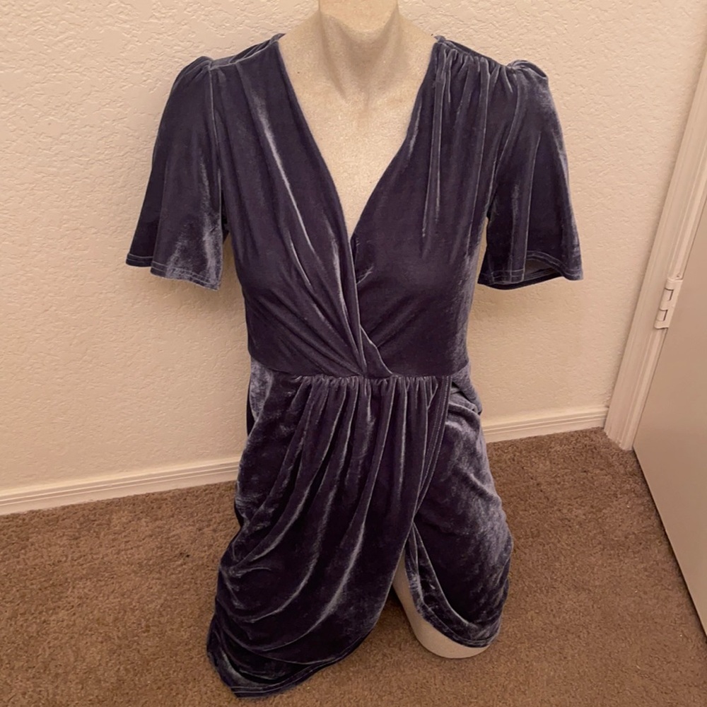 Ashy blue velvet crossover dress. Size S.